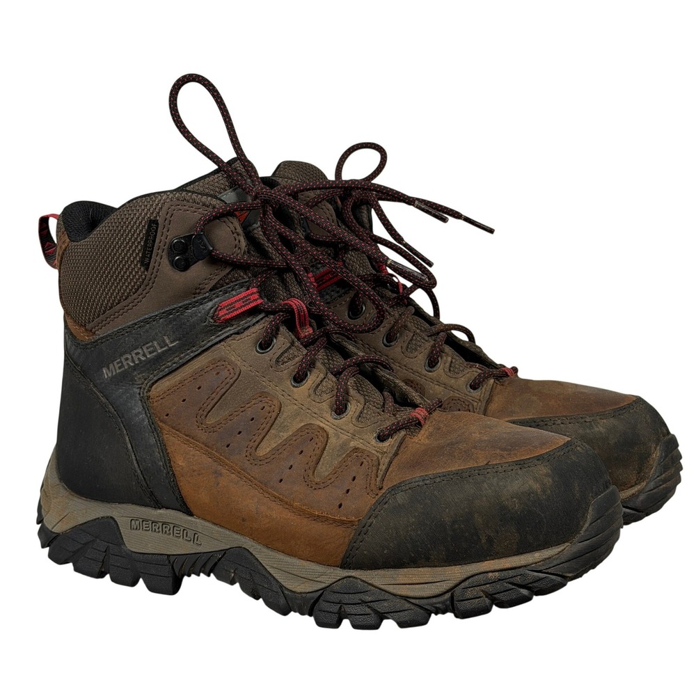 Merrell Work Mens 11W Waterproof Leather Steel Toe Boots Brown Black J007831W